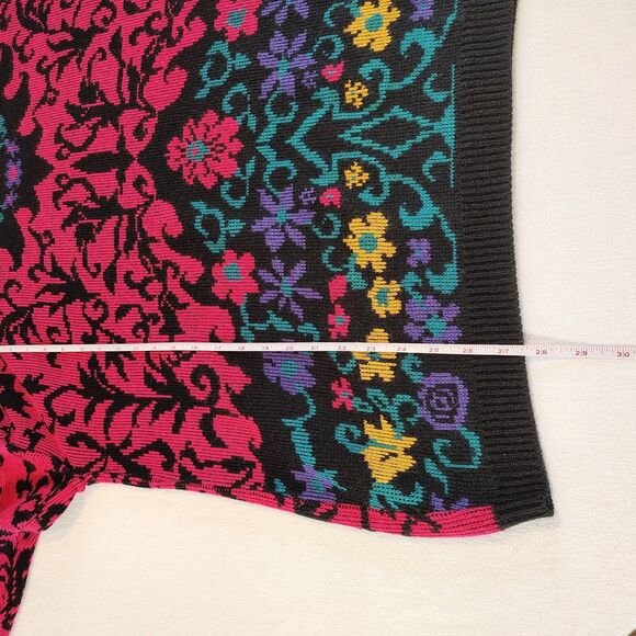 Vtg 80s 90s 2x 22W Floral Acrylic Grandma Colorful Bright Retro Sweater USA - Picture 4 of 6